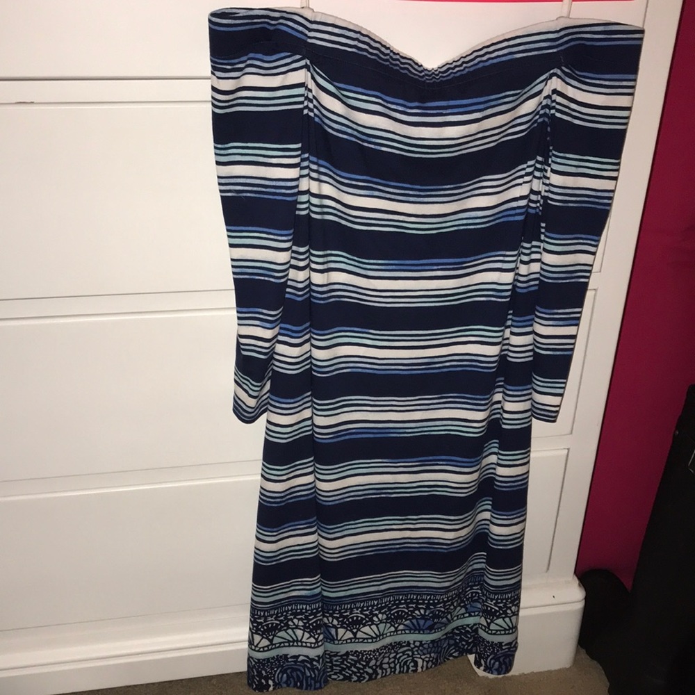 Lilly Pulitzer Off the Shoulder Blue Striped Dress